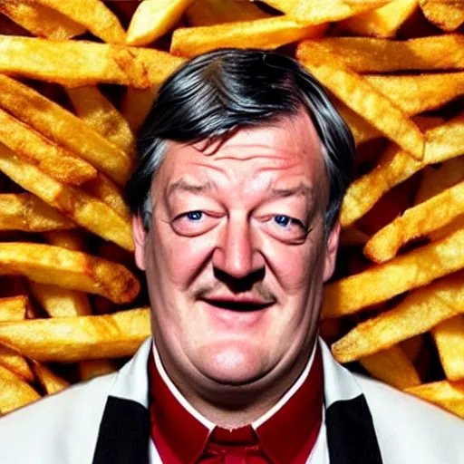 Image similar to ( ( stephen fry ) ) is [ made of ] [ french fries ] hybrid intercross mix