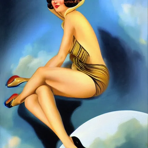 Prompt: pan am stewardess, painting by vargas, rolf armstrong