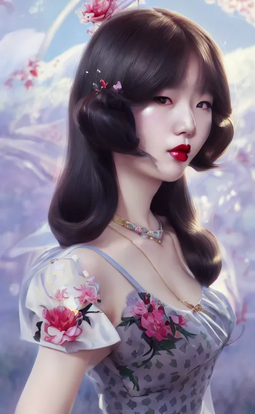 Image similar to a pin up and beautiful fashion charming dreamlke korea girl with lv jewelry, character art, art by artgerm lau and kyoung hwan kim and and ilya kuvshinov and john singer sargent, hyperdetailed, 8 k realistic, symmetrical, frostbite 3 engine, cryengine, dof, trending on artstation, digital art