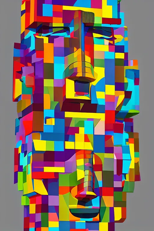 Image similar to cubist moai statue cutout digital illustration cartoon colorful beeple