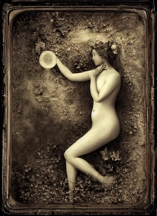 Image similar to old wetplate daguerreotype birth of venus, fractal, intricate, elegant, highly detailed, parallax, leica, medium format, subsurface scattering, by jheronimus bosch and greg rutkowski and louis jacques mande daguerre