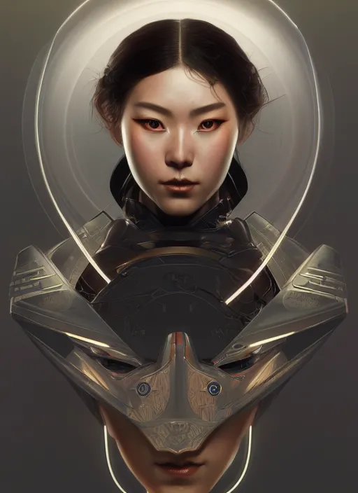 Prompt: symmetry!! portrait of futuristic samurai, sci - fi, tech wear, intricate, elegant, highly detailed, hyperrealistic, digital painting, artstation, cinematic lighting, concept art, smooth, sharp focus, illustration, art by artgerm and greg rutkowski and alphonse mucha, 8 k