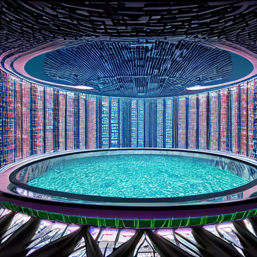 Image similar to diverse groups of humans swimming inside of supercomputers, wide angle, elaborate, highly detailed, beautiful lighting