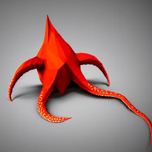 Prompt: low poly render of a giant squid monster