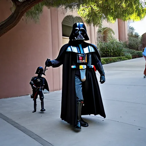 Image similar to Darth Vader riding a my little pony outside of hepner hall at San Diego State University