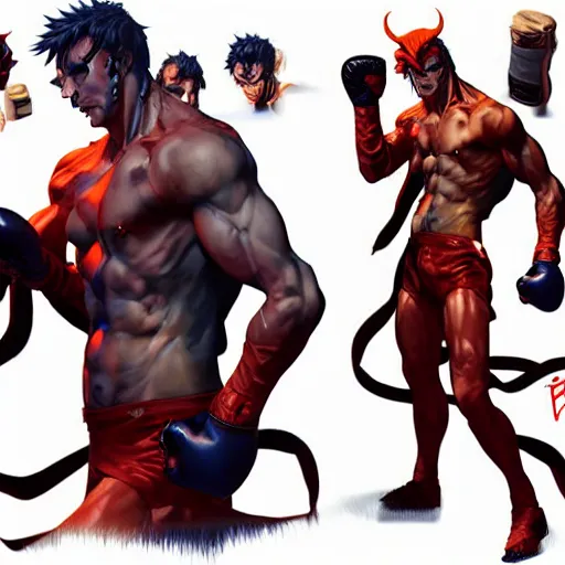 Prompt: demon hero, made by Tomohiro Shimoguchi, Ryō Akizuki,colored by stanley artgerm lau,boxing gloves,worn pants ,ArtStation, CGSociety