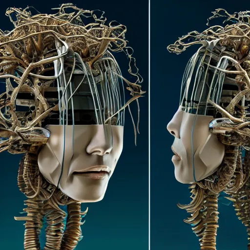 Prompt: enokitake growing out of a robots head, ultra detailed, highly detailed, 8 k, trending on artstation, award - winning art,