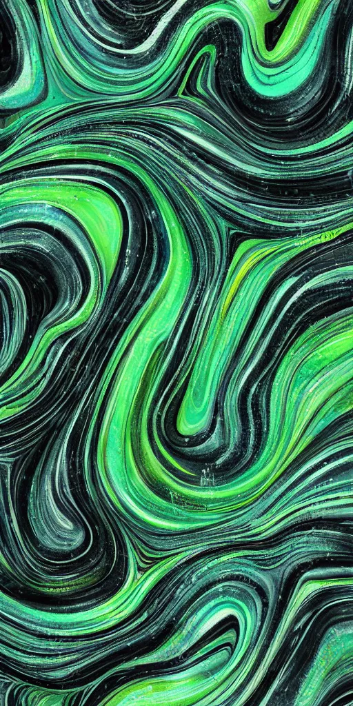 Prompt: beautiful liquid marble texture with big oil bubbles and twirls. harmonic black and green tones coloured abstraction. ultradetailed realistic art