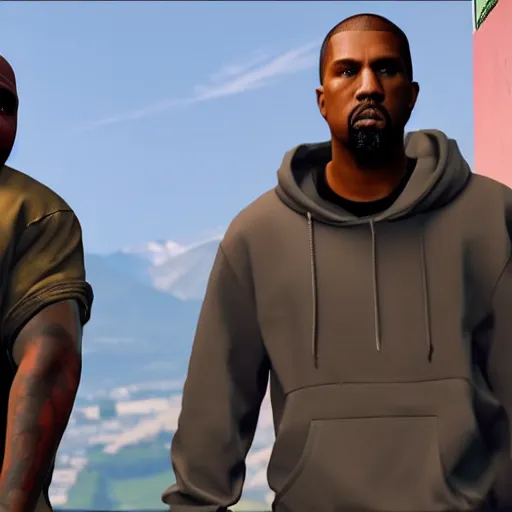 Prompt: kanye west and eminem in gta 5 real life, hyper realistic, realistic, 4 k, 8 k uhd, intricate details, detailed, great detail