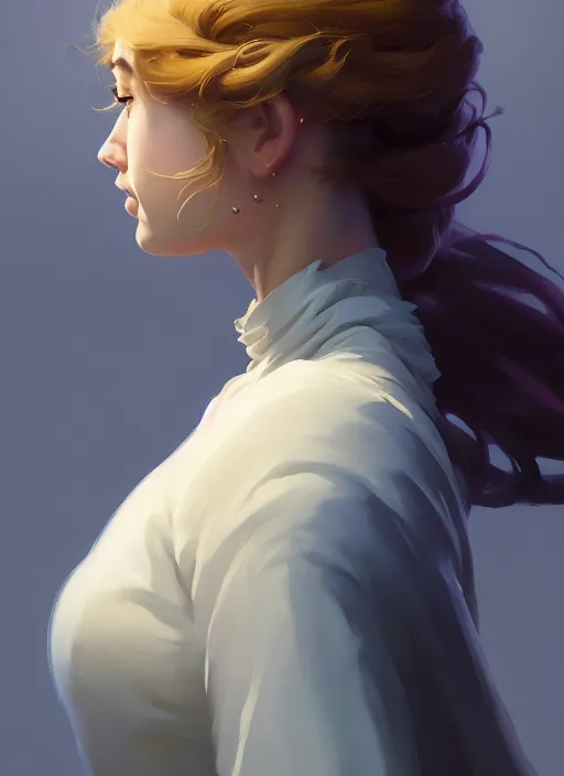 Image similar to side portrait, imogen poots, paladin, gloomhaven, organic painting, hard edges, gradient monochromatic color, luminescent, octane render, by greg manchess, huang guangjian, gil elvgren, sachin teng, greg rutkowski, jesper ejsing, rhads, ilya kuvshinov, cushart krenz