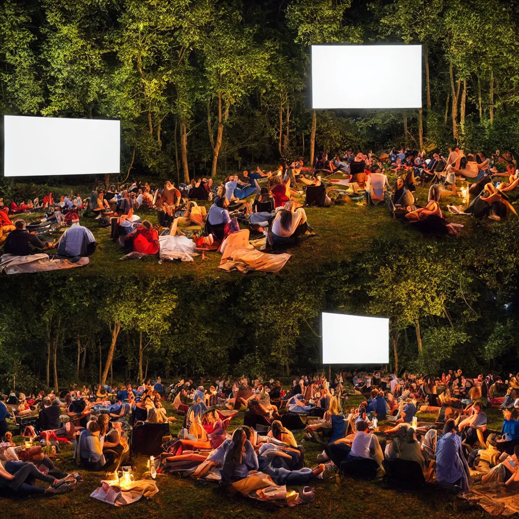 Image similar to outdoor cinema in the forest at night
