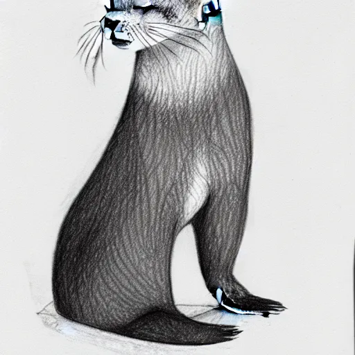 Image similar to an otter in a dress, pencil drawing