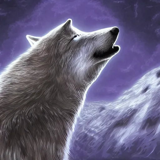 Image similar to the wolf howls on the moon to the earth, digital art