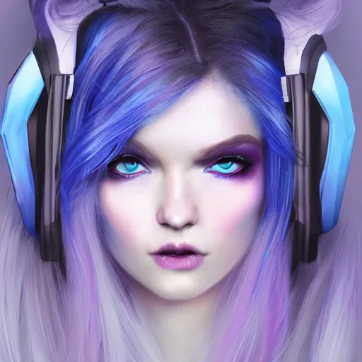 Image similar to Fantasy warlock, character portrait, pretty egirl gaming, blue hair, perfect blue arctic eyes, blue neon style gaming headset, face, very pretty face, cinematic lighting, hyper-detailed, cgsociety, 8k, high resolution, in the style of Charlie Bowater, Tom Bagshaw, single face, symmetrical, headshot photograph, insanely detailed and intricate, beautiful, elegant, cinematic, portrait, Raphaelite, headroom, artstation