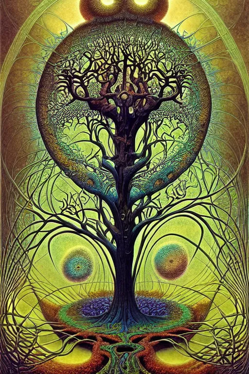 Image similar to tree of life by roger dean and andrew ferez, art forms of nature by ernst haeckel, divine chaos engine, symbolist, visionary, art nouveau, botanical fractal structures, organic, detailed, realistic, surreality