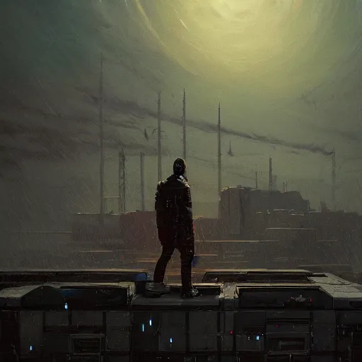 Image similar to the sky above the port was the color of television tuned to a dead channel, neuromancer, painted by greg rutkowski, painted by igor kieryluk, high detail, dramatic light, digital art, trending on artstation