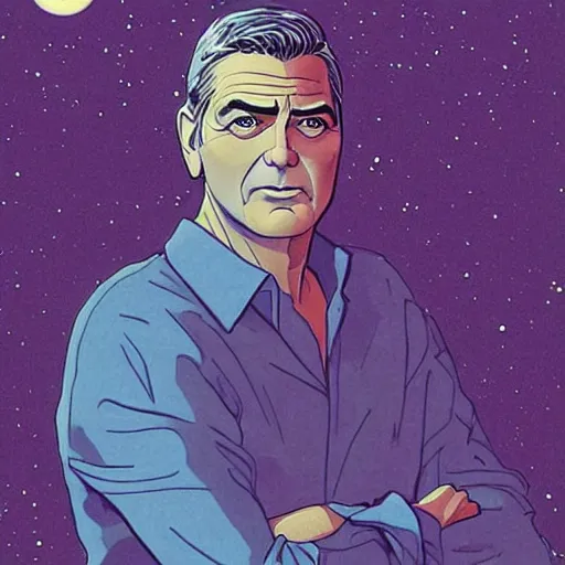 Image similar to “ george clooney retro minimalist portrait by jean giraud!, moebius starwatcher, high detail, sharp, smooth face, color comic, 8 k ”