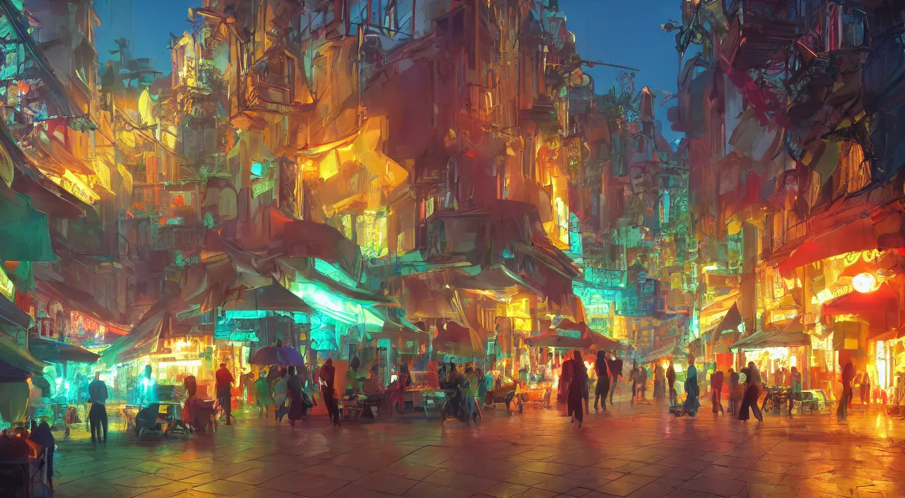 Image similar to bazaar zouk oriantal multicolorful sky shine place mosquet painting stylized digital video game icon global illumination ray tracing 8 k hd resolution, by ilya kuvshinov and cushart krentz and gilleard james