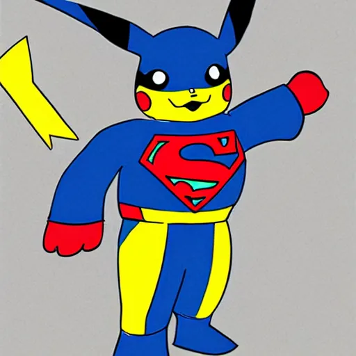 Image similar to pikachu in superman suit, illustration, highdetailed, matte, concept art, magic, intricate