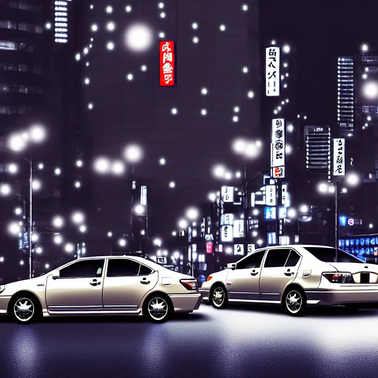 Image similar to Toyota Aristo, detailed-wheels, Shibuya prefecture, cinematic lighting, photorealistic, highly detailed, night photography