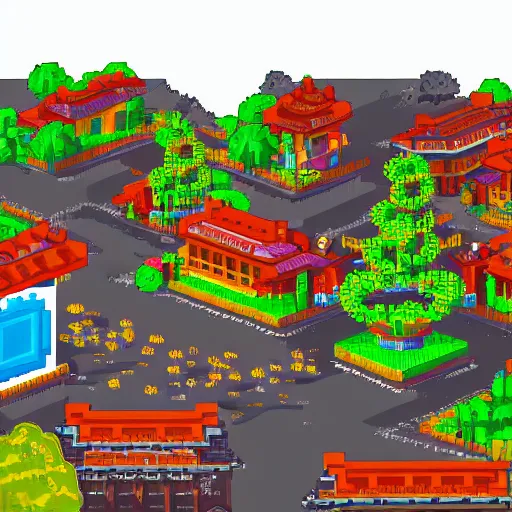 Image similar to a yogyakarta city in pixel art game style