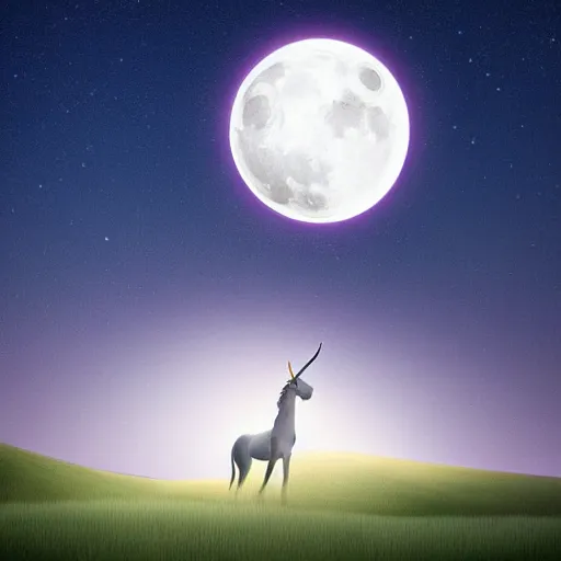 Prompt: a unicorn dancing under a crescent moon. Digital art, high detail, hyper realistic, digital illustration, trending on artstation