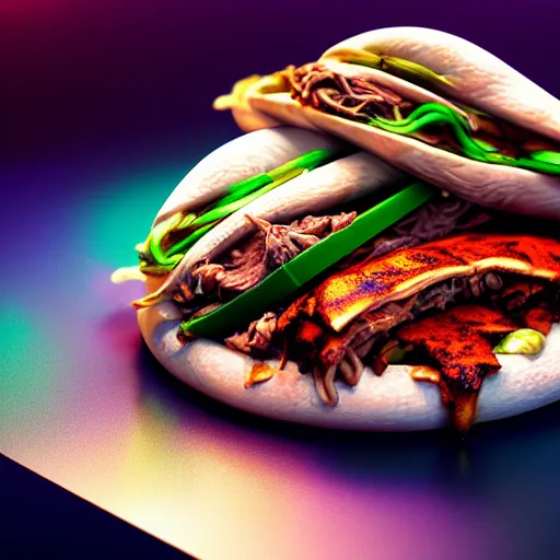 Image similar to ultradetailed still - life shawarma insanely detailed, octane render, cgsociety cyberpunk, neon, vaporwave sci - fi, futuristic, amazing space creature 4 k, 8 k, hyper realism scary, alluring, coveted alive