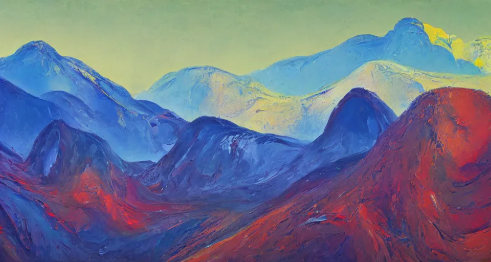 Image similar to Abstract impasto painting of the Salmon River mountains by John Harris, 4k scan, oil on canvas,