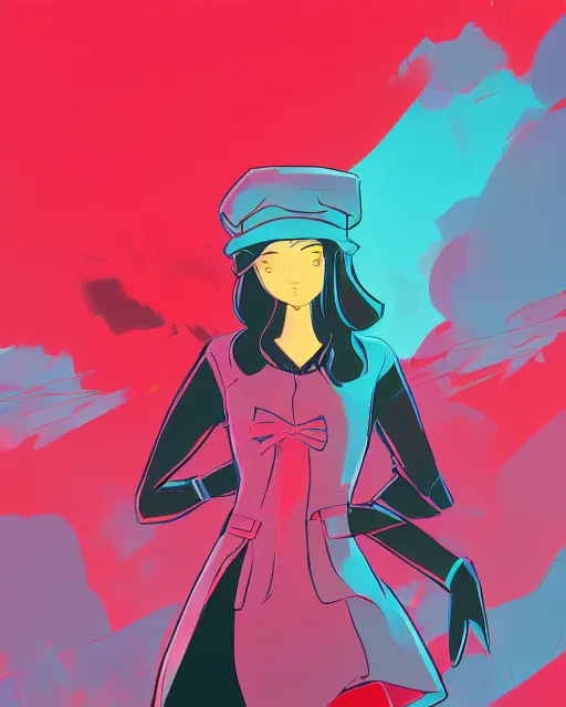 Image similar to girl with beret, colored manga panel, drawn by Anton Fadeev