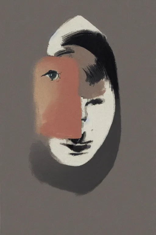 Image similar to man looking at his reflection in the mirror, 1960’s minimalist advertising illustration, painterly, expressive brush strokes