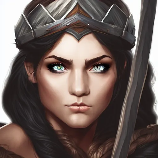 Image similar to head and shoulders portrait of a barbarian, female, d & d, high fantasy, by artgerm, behance hd, shutterstock, clean cel shaded vector art illustration,