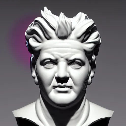 Image similar to sci - fi cgartist wide shot anaglyph ambient occlusion rendering of a hyper realistic marble greek statuary regal god head resembling guy fieri glowing with embedded vaporwave leds product photo high key colored lighting, trending on artstation volumetric lighting