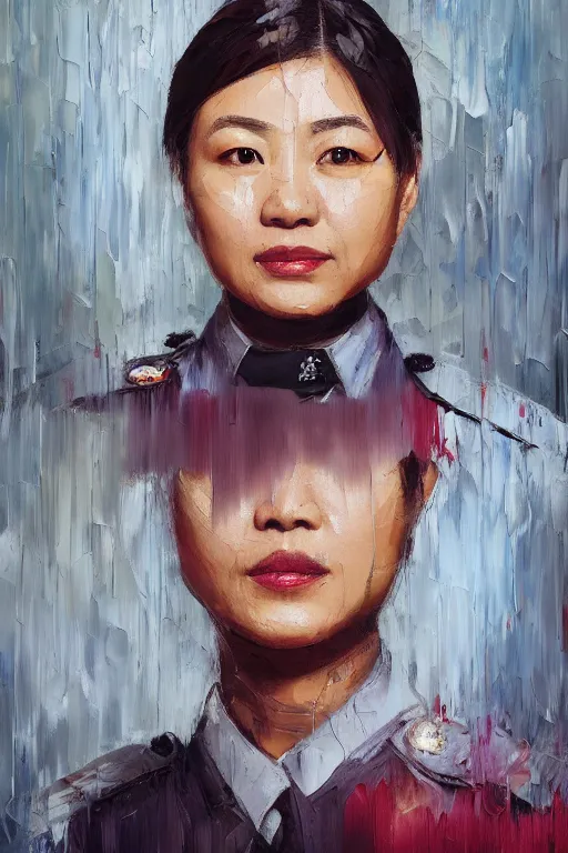 Image similar to palette knife oil painting portrait of a female asian police psychiatrist, extreme detail, artstation trending, artgerm, deviant art, octane, substance, art history 8 k