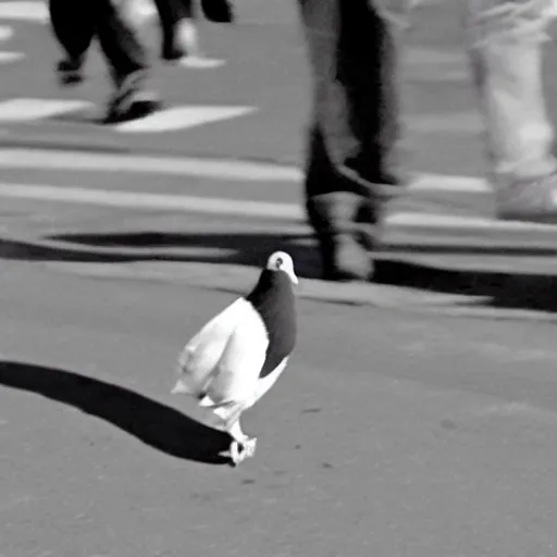 Image similar to surveillance camera footage, black and white, xavi hernandez on the street holding a pigeon