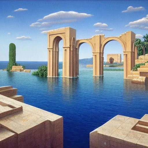 Image similar to David Ligare masterpiece, hyperrealistic surrealism, award winning masterpiece with incredible details, epic stunning, infinity pool, a surreal vaporwave liminal space, highly detailed, trending on ArtStation, broken giant marble head statue ruins, calming, meditative, pink arches, flowing silk sheets, geometric liminal space, palm trees, very vaporwave, very very surreal, sharp details, artgerm and greg rutkowski and alphonse mucha, daily deviation, IAMAG