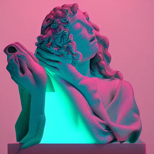 Image similar to renaissance statue digital art, neon light, 3 d render