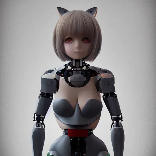 Image similar to beautiful full body portrait of a human like anime girl robot with artificial pale skin and fox ears, high quality, highly detailed, 4 k, drawn by wwpgi, trending on artstation, digital art, rendered in unity 3 d