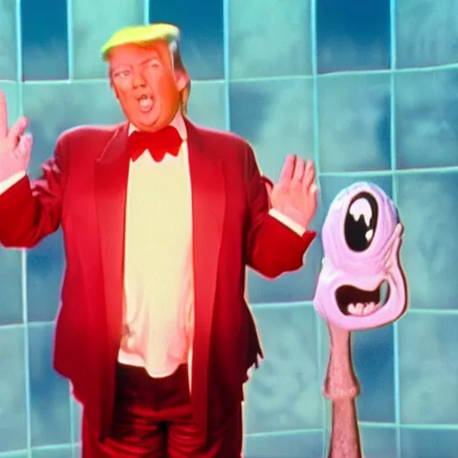 Prompt: donald trump getting slimed! on nickelodeons double dare