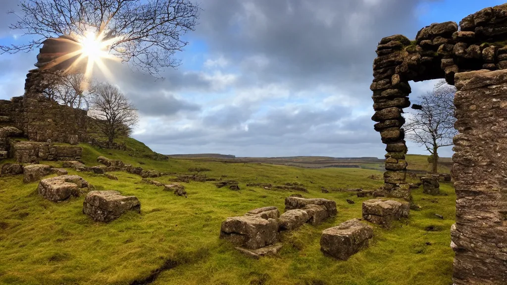 Prompt: hadrians wall lit by a natural light