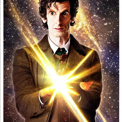 Image similar to tarot card with the picture of doctor who, realistic, smooth, detailed, ambient light,