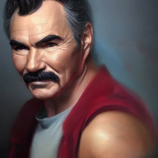 Image similar to a beautiful portrait of burt reynolds, oil painting, Greg Rutkowski, Charlie Bowater, Yuumei, Yanjun Cheng, unreal 5, DAZ, hyperrealistic, octane render, RPG portrait, dynamic lighting, fantasy art, beautiful face