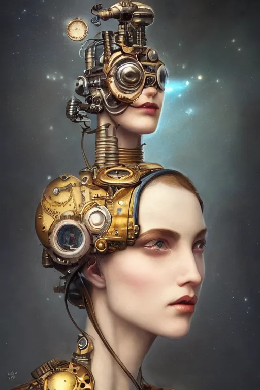 Image similar to a beautiful ultra detailed fine art portrait of a steampunk cyborg wearing a graduation hat, by tom bagshaw and anna dittman, studio lighting, golden ratio composition, 3 5 mm lens, cybernetic scifi, deep depth of field, artstation, 8 k