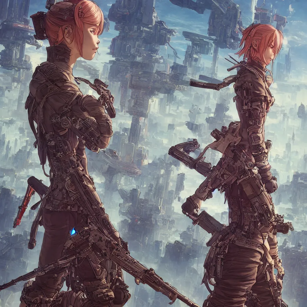 Image similar to the portrait of lcyberpunk cat - colorful female infantry gunner as absurdly beautiful, gorgeous, elegant, young anime girl, an ultrafine hyperdetailed illustration by caspar david friedrich, irakli nadar, intricate linework, bright colors, octopath traveler, final fantasy, unreal engine 5 highly rendered, global illumination, radiant light, detailed and intricate environment