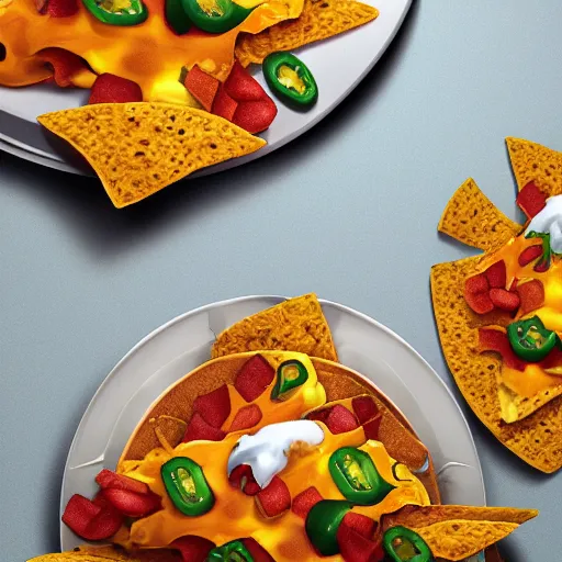 Prompt: ultra realistic illustration, isolated nachos with cheese and jalapeno, blank white background, highly detailed, digital painting, concept art, smooth, sharp