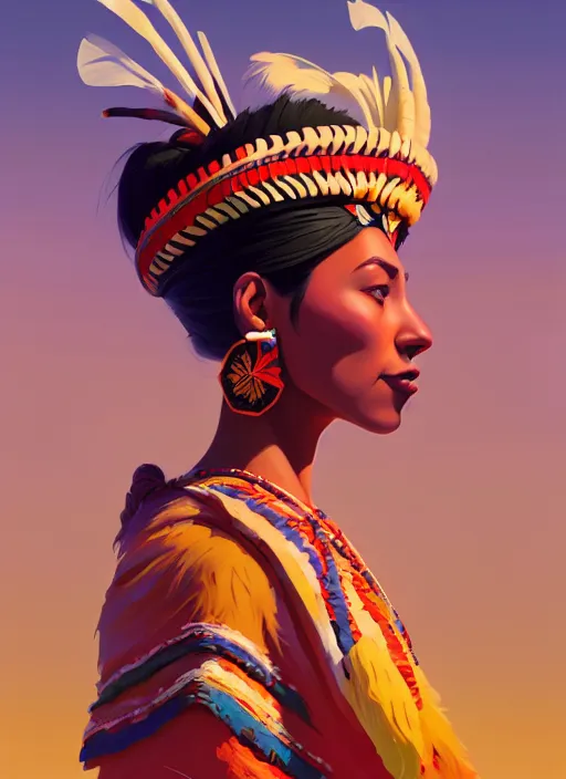 Prompt: full body side profile centered painted cartoony portrait, beautifull peruvian indigenous happy, d & d, gloomhaven, matte painting concept art, art nouveau, beautifully backlit, swirly vibrant color lines, fantastically gaudy, aesthetic octane render, 8 k hd resolution, by ilya kuvshinov and cushart krentz and gilleard james