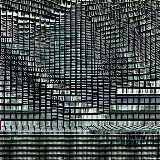 Image similar to brutalist sounds waves in infinite recursion