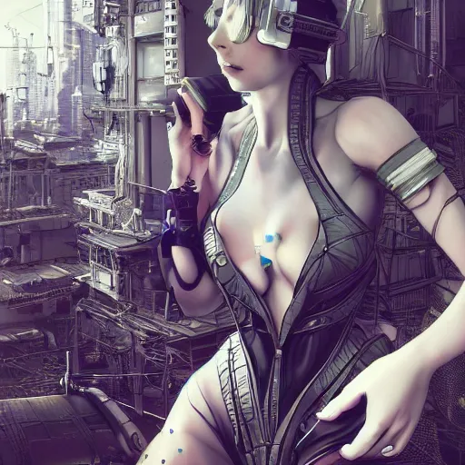 Image similar to the portrait of an absurdly beautiful, graceful, sophisticated, fashionable cyberpunk gynoid gravure idol, an ultrafine hyperdetailed illustration by kim jung gi, irakli nadar, intricate linework, neon wiring, porcelain skin, unreal engine 5 highly rendered, global illumination, radiant light, detailed and intricate environment