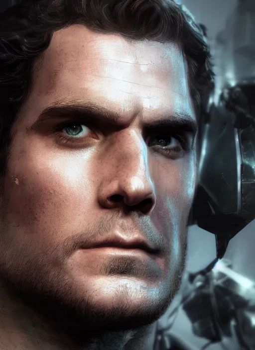 Image similar to An epic fantasy comic book style portrait painting of Henry Cavill as ‘The Cyborg’, Unreal 5, DAZ, hyperrealistic, octane render, cosplay, RPG portrait, dynamic lighting