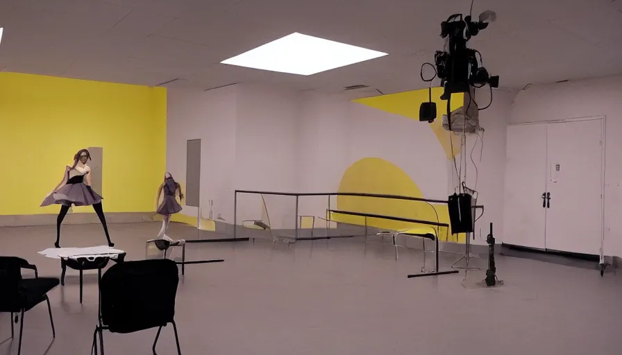 Image similar to color giallo movie set at a ballet school, about a killer with a knife