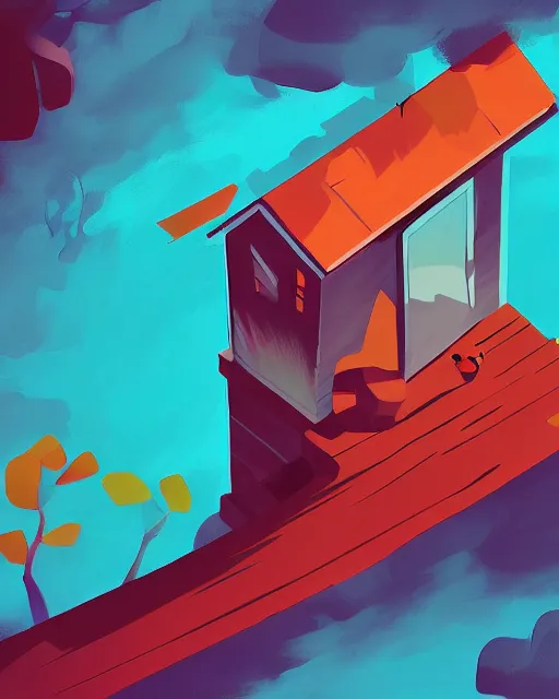 Image similar to autumn hill cabin man illustration by anton fadeev